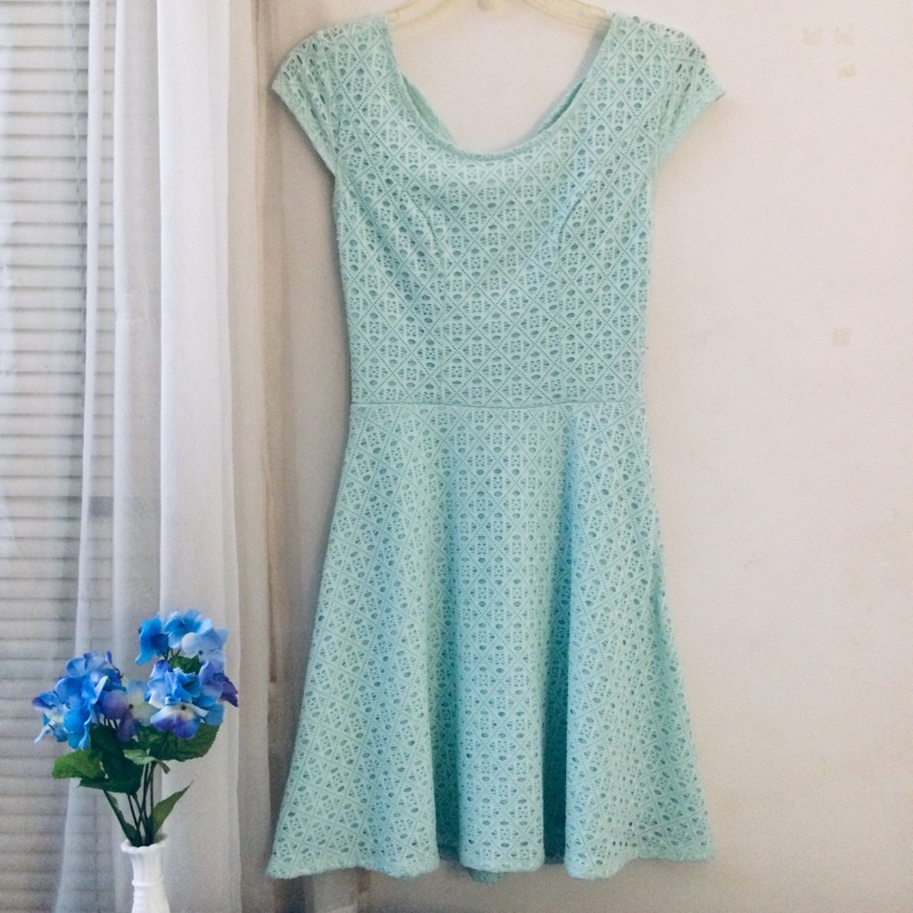 Mint lace dress with bow back